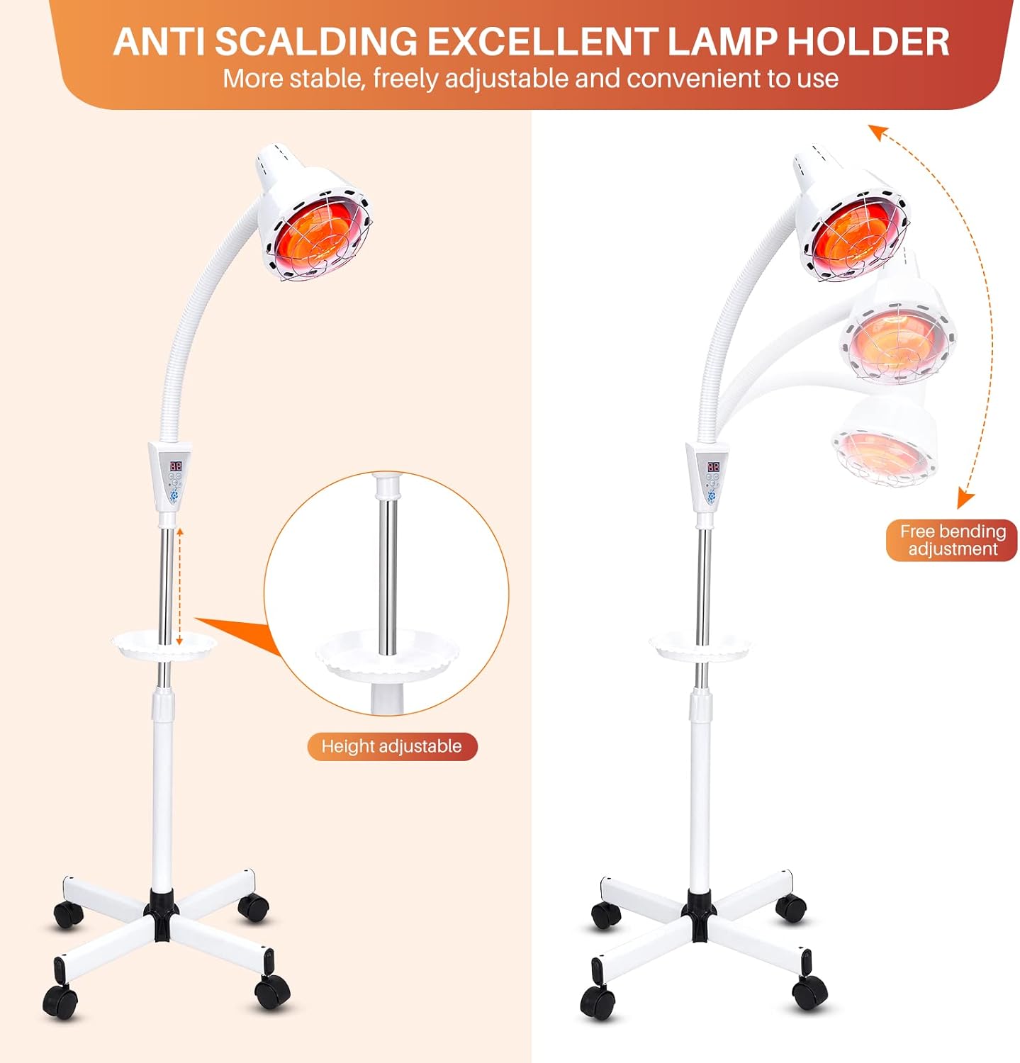 Infrared Light Therapy 275W Red Infrared Therapy Lamp for Body or Pain Therapy Device with Timer and Adjustable Height Stand